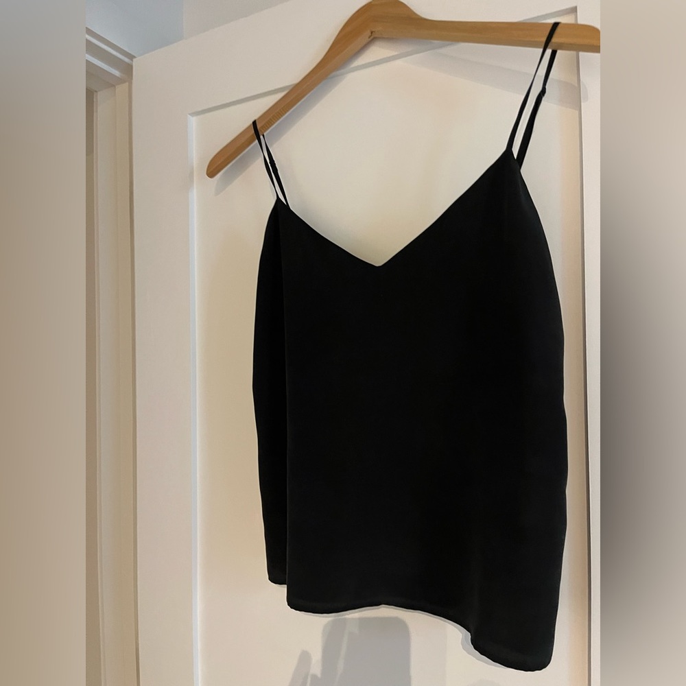 L’Agence Jane black silk v neck camisole with adjustable straps.